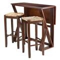 Winsome 36.22 x 39.37 x 31.5 in. Harrington Drop Leaf High Table with 2-29 in. Rush Seat Stools, 3PK 94393